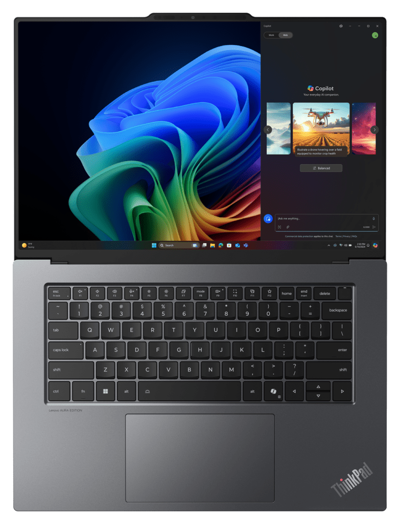 Lenovo ThinkPad X9 bird's eye view showing keyboard and screen