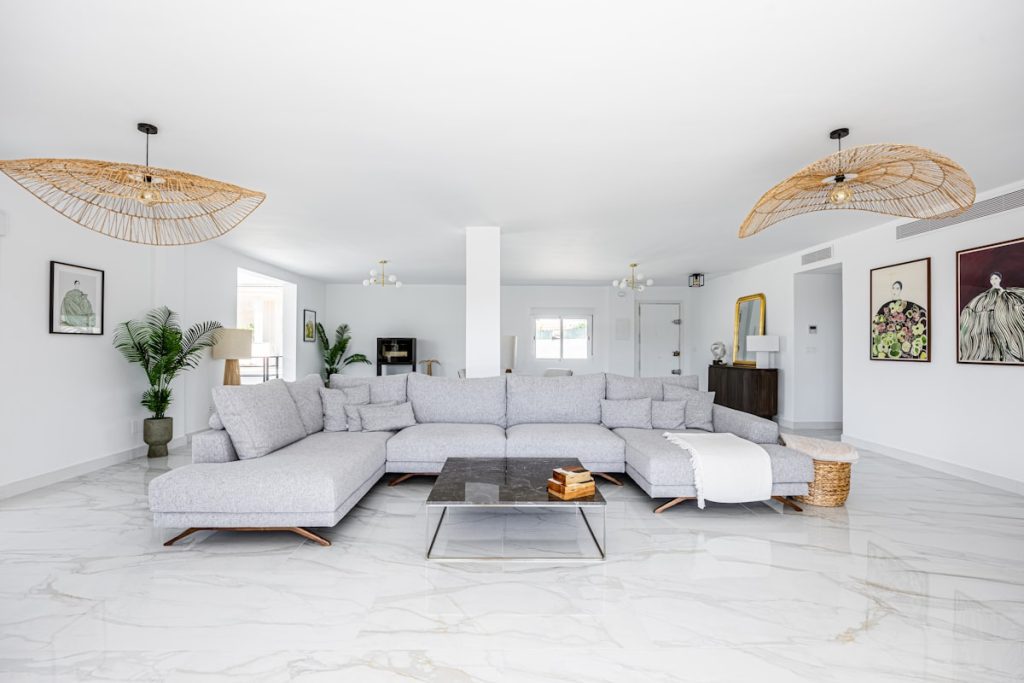 Spacious modern living room with a large sectional sofa
