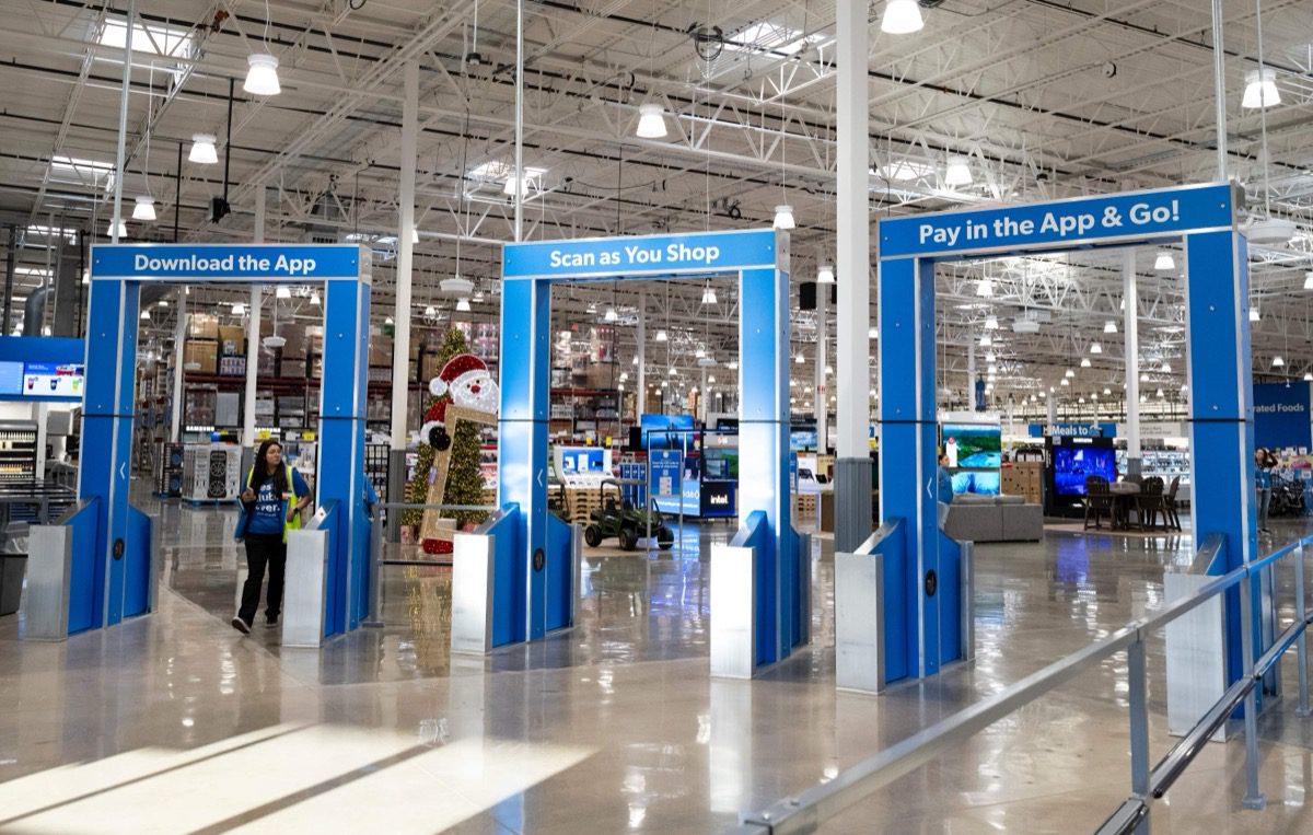 Sam's Club Scan and Go exit arches showing the app-based checkout process