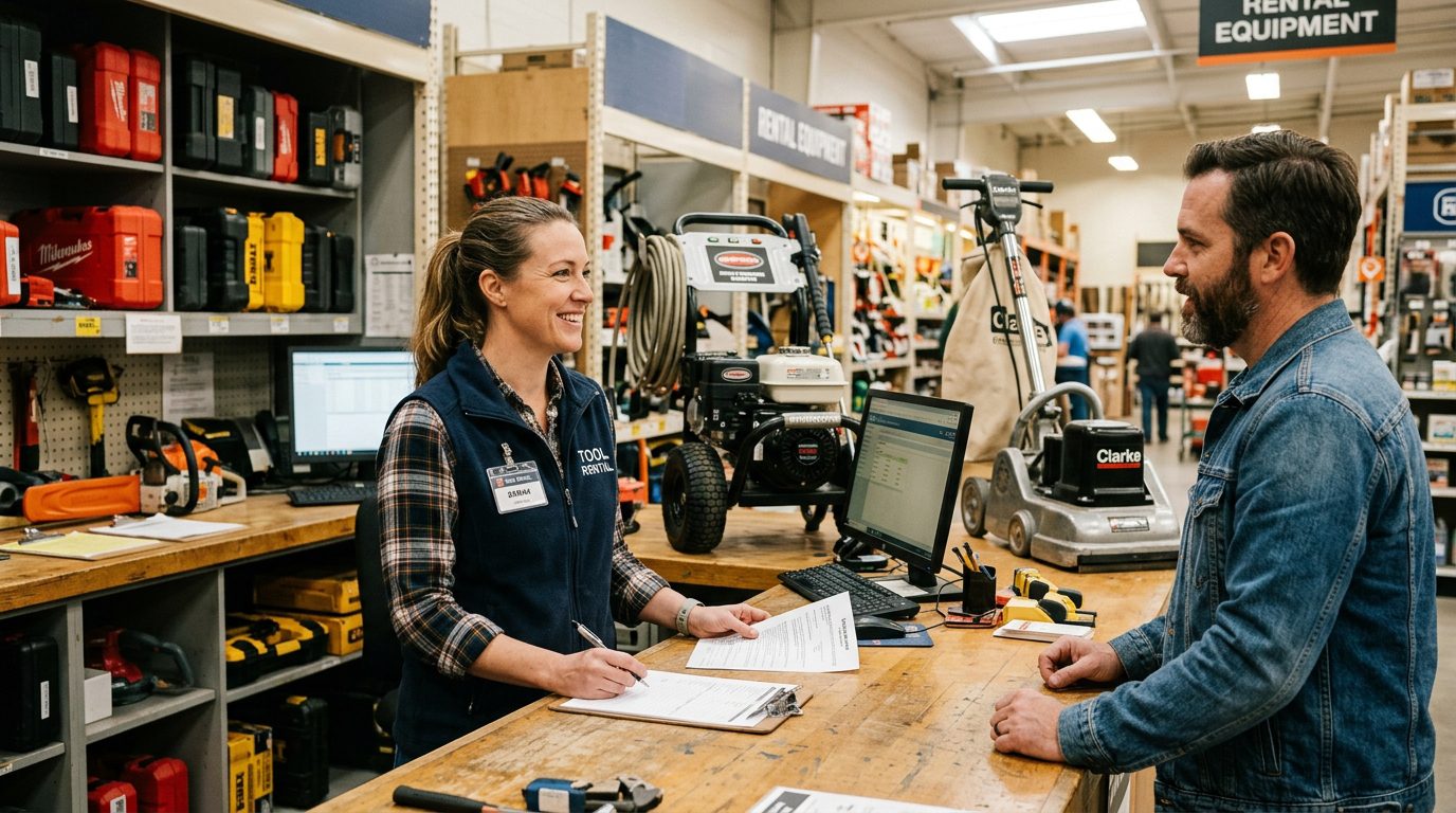 Customer at tool rental counter